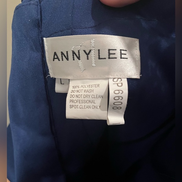 Blue mermaid style prom dress with gold detailing from Anny Lee. - Picture 4 of 5